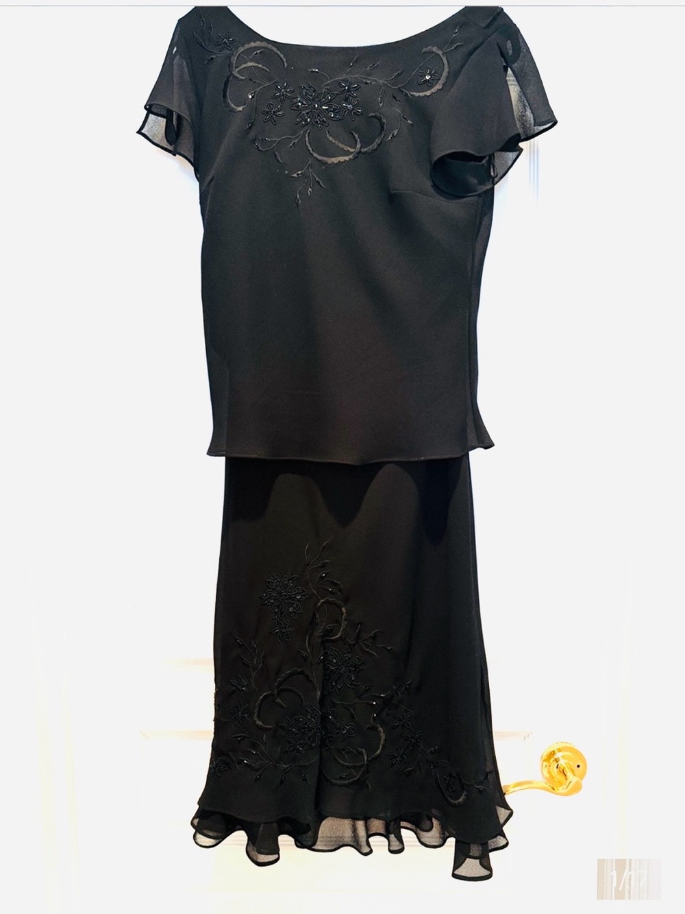 Sandra Darren Black Beaded Maxi Skirt and Top Set, special occasion outfit
